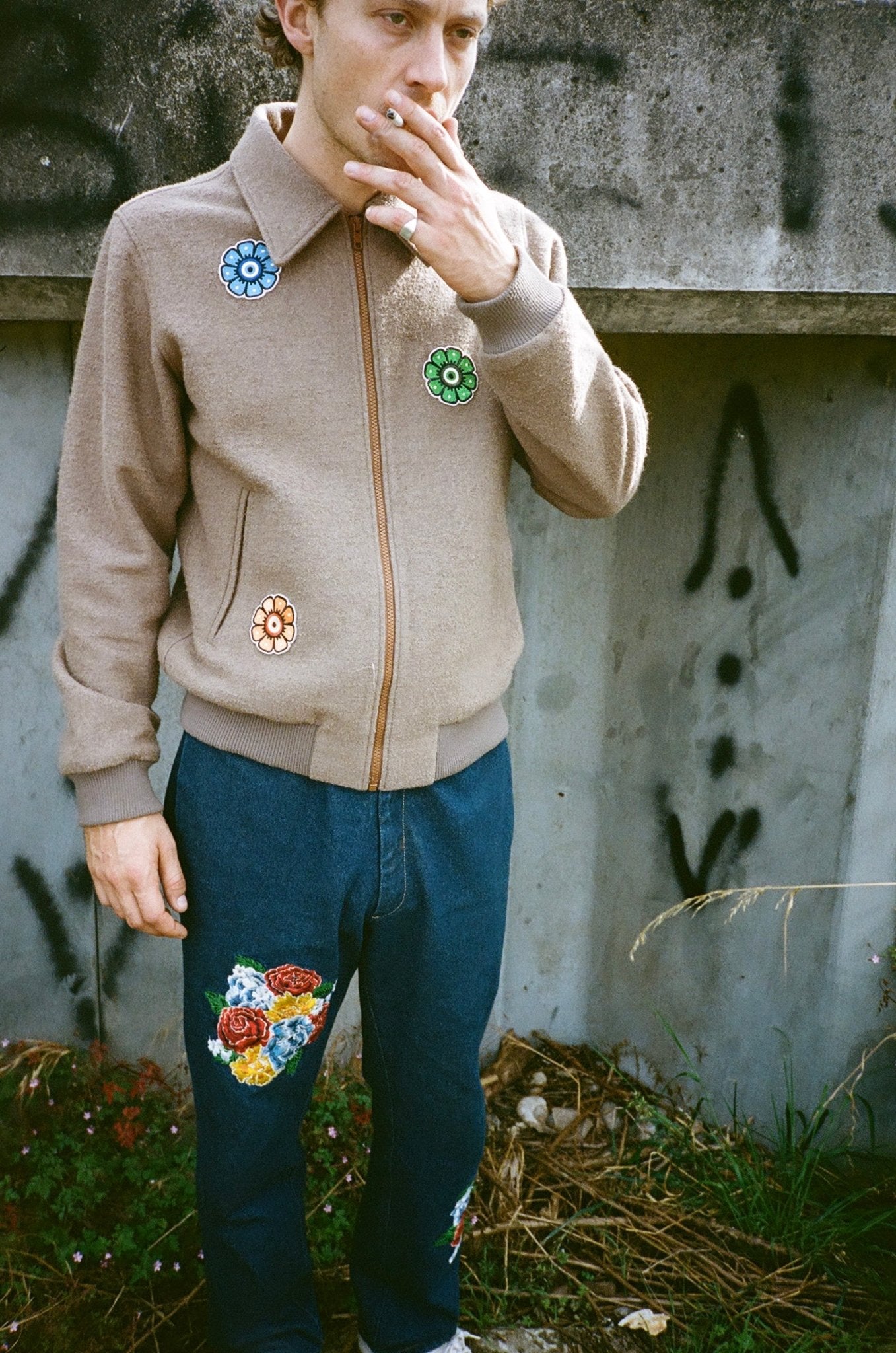 Boiled Wool Embroidered Bomber